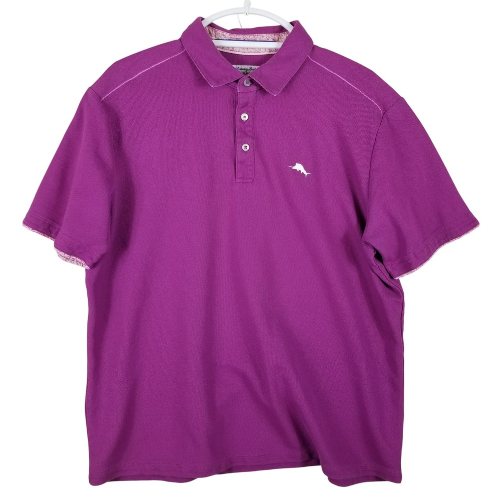 Tommy Bahama IslandZone Mens Large Purple Supima Cotton Blend Polo‎ Shirt